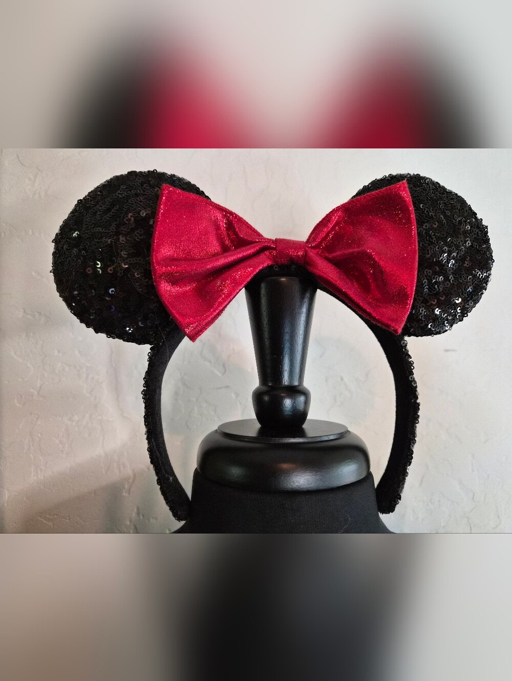 Minnie Mouse Sequin Ears Headband w/ Big SHINY Red Bow - Picture 4 of 4
